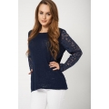NEW WOMENS GORGOUS Navy Jumper With Lace Fabric Sleeve SIZES S M L XL XXL