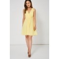 NEW Ladies women YELLOW V-NECK DRESS WITH LACE DETAI SIZE S M L