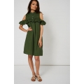 NEW Ladies women GREEN COLD SHOULDER LAYERED DRESS EX-BRANDED sizes S M L XL